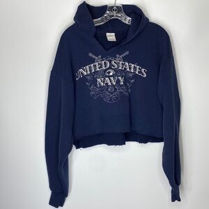 Soffe United States Navy Blue Hooded Cropped Sweatshirt Large